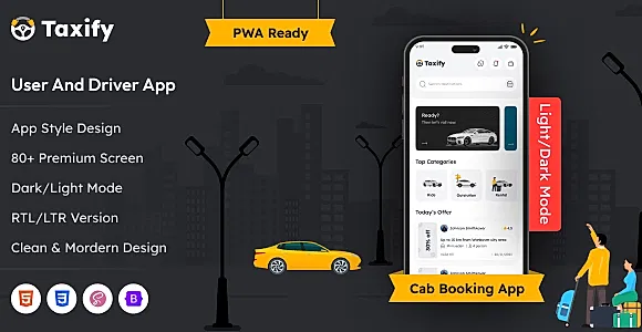 Taxify – Taxi Booking Mobile App PWA Template