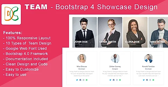 Team - Bootstrap 4 Team Members Showcase