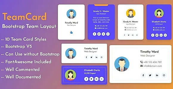 TeamCard | Bootstrap Team Member Layout