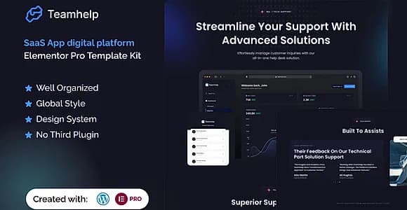 Teamhelp - Help Desk SaaS Elementor Pro Template Kit