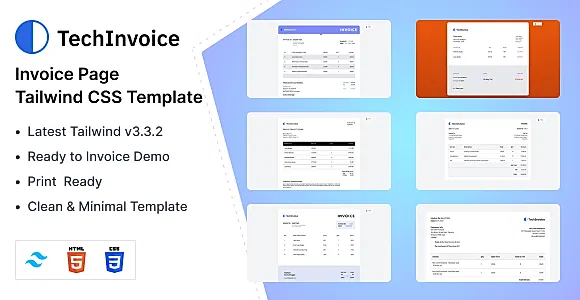 TechInvoice - Invoice Page Tailwind CSS 3 HTML Template
