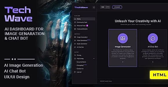 TechWave - AI HTML Dashboard for Image Generation & Chat Bot