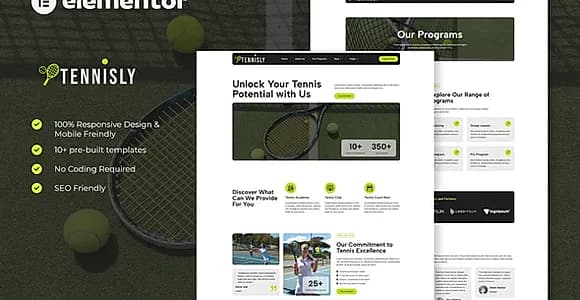 Tennisly - Tennis School & Sports Club Elementor Template Kit