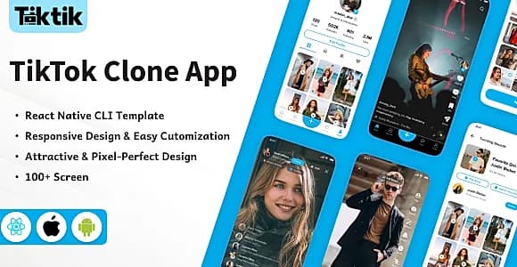 TikTok Clone - React Native Mobile App Template - Android/iOS UI Kit