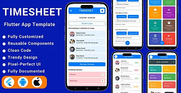 Timesheet App Flutter Template | Employee Timesheet app | Employee Time Tracking App