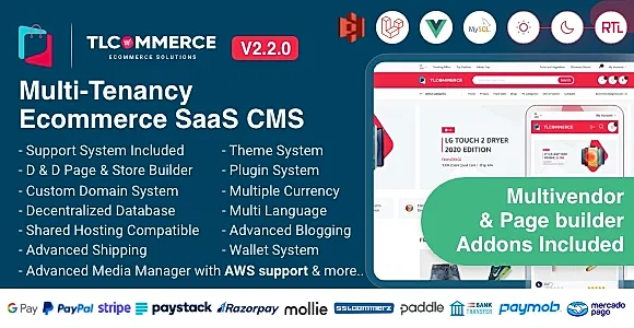 TLCommerce SaaS | Laravel & VueJS Powered Multi-Tenancy Ecommerce SaaS CMS