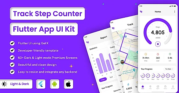 TrackStep - Step Counter | Tracker App | Flutter iOS/Android App Template
