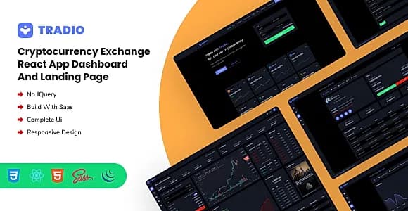 Tradio - Cryptocurrency Exchange React App Dashboard + Landing Page