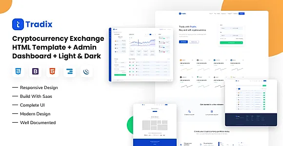 Tradix - Cryptocurrency Exchange HTML Template + Admin Dashboard + Light & Dark