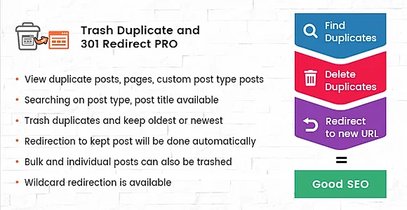 Trash Duplicate and 301 Redirect PRO for WordPress