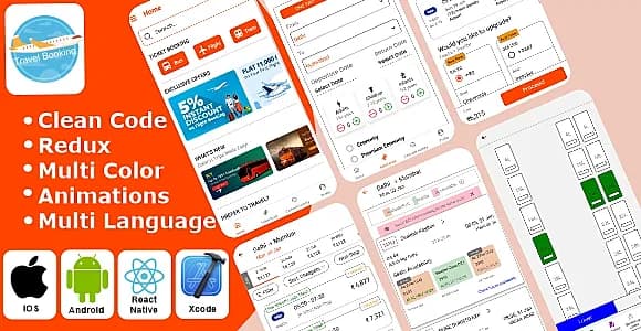 Travel Booking - Bus Booking | Flight Booking | Train Booking React Native iOS/Android App Template