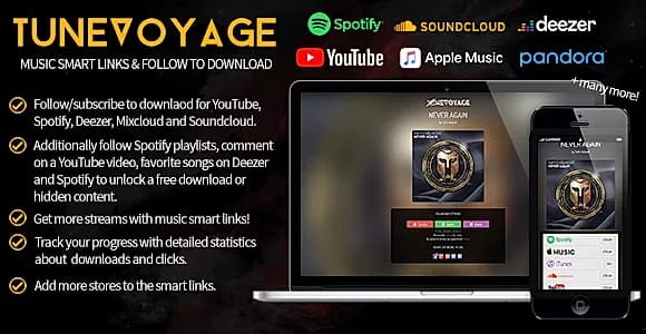 TuneVoyage - Smart Links & Follow To Download (Spotify/YouTube/Deezer/Soundcloud/Mixcloud)