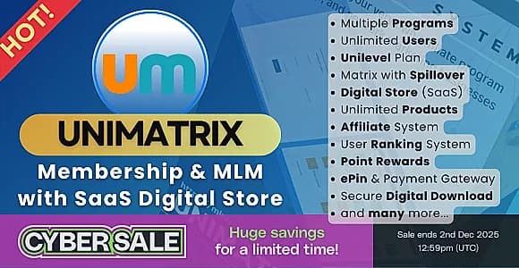 UniMatrix - Membership and MLM Script with SaaS Digital Store