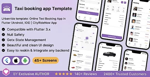 Urbanride template: Online Texi Booking App in Flutter (Android, iOS) | CityRideNow App