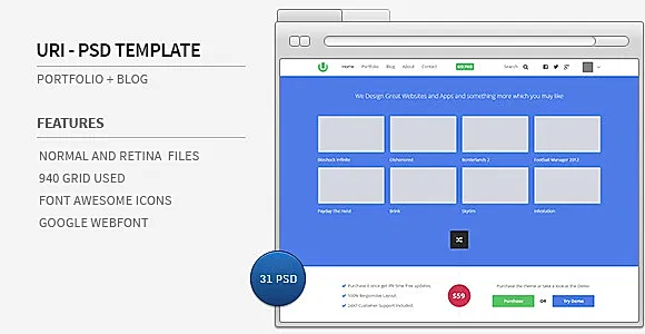 URI - Portfolio + Blog PSD Template