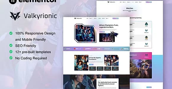 Valkyrionic - Esport Team & Gaming Elementor Pro Template Kit