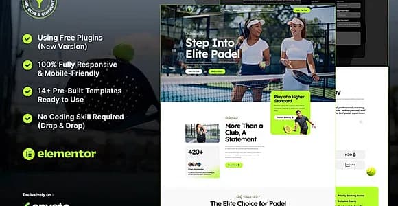 Velo - Padel Club & Community Elementor Template Kit