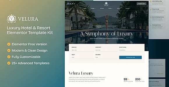 Velura - Luxury Hotel & Resort Elementor Template Kit