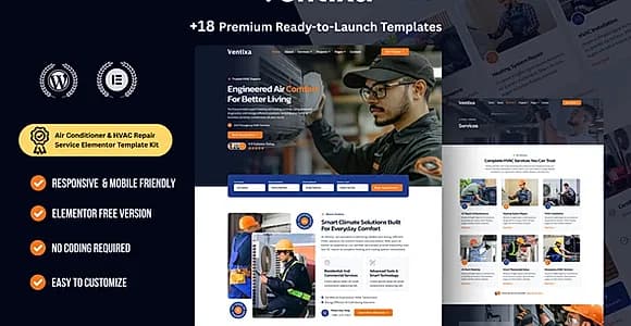 Ventixa – Air Conditioner & HVAC Repair Service Elementor Template Kit
