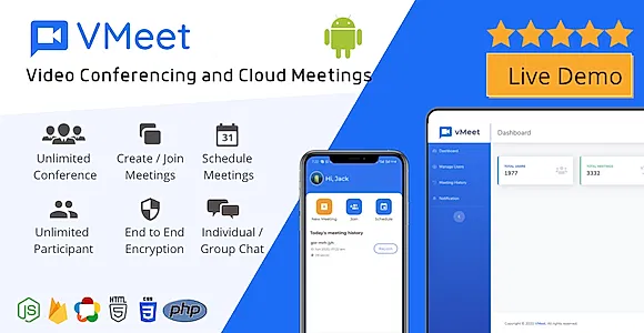Vmeet - Video Conferencing & Meeting App (Android + Admin Panel)