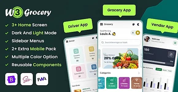 W3Grocery | Pre-Build Mobile App Template ( Bootstrap 5 + PWA )