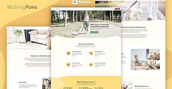 Walking Paws - Dog Walking & Pet Services Elementor Pro Template Kit