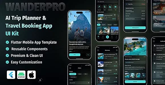WanderPro – AI Trip Planner & Travel Booking App UI Template