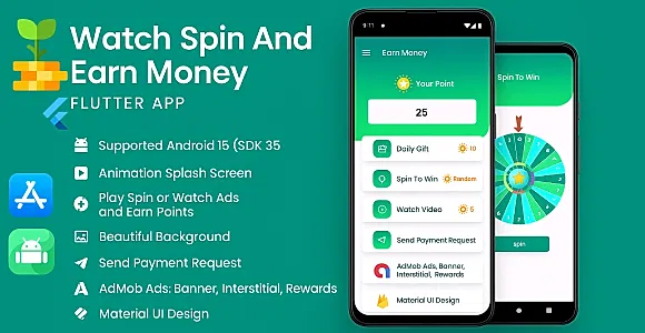 Watch Spin And Earn Money Flutter App (Android + IOS)