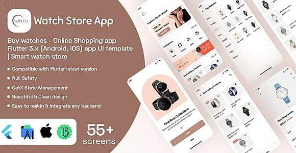 Watch Store App Buy watches - Online Shopping app Flutter 3.x (Android, iOS) app UI template | Smart