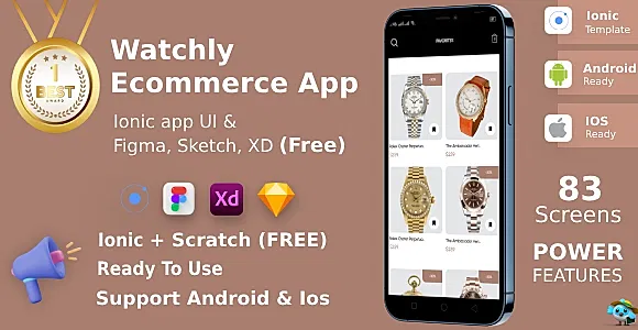 Watchly | ANDROID + IOS + FIGMA | UI Kit | Ionic | Ecommerce Watch APP
