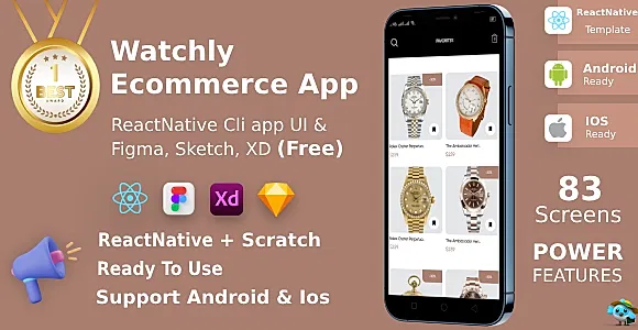 Watchly | ANDROID + IOS + FIGMA | UI Kit | ReactNative | Ecommerce Watch APP
