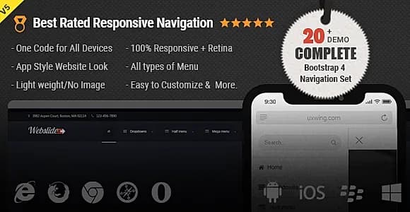 WebSlide - HTML CSS Mega Menu Responsive, Mega Sub Menu Mobile, Large Navigation