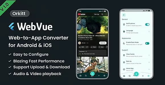 WebVue – Flutter WebView App Template | Convert Website to Android & iOS App