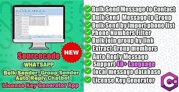 WhatsApp Bulk Sender, Group Sender & Auto Reply Chatbot + License Key Generator App