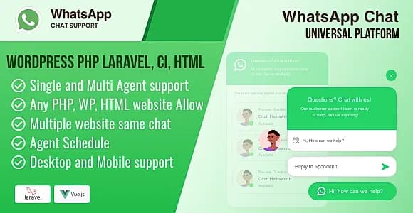 WhatsApp Chat - Universal Platform WordPress PHP & HTML Standalone Software