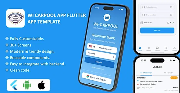WI-Carpool - Modern Car Pooling Flutter App Template