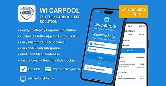 WI-Carpool - Modern Car Pooling Flutter Complete App