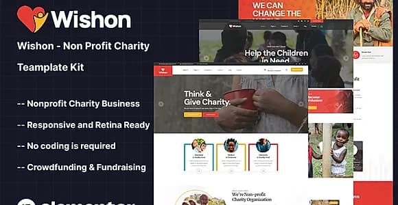 Wishon - Non Profit Charity Elementor Template Kit