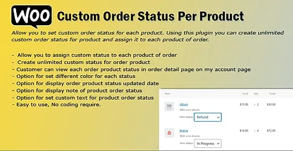 WooCommerce Custom Order Status Per Product WordPress Plugin