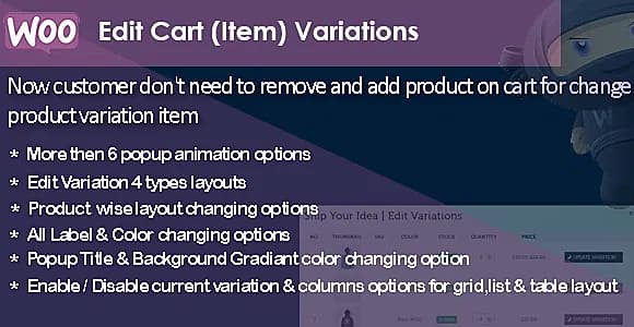 WooCommerce Edit Cart Item Variations WordPress Plugin