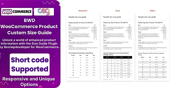 WooCommerce Product Custom Size Guide WordPress Plugin