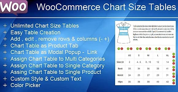 WooCommerce Sizes Charts by Gema75 WordPress Plugin