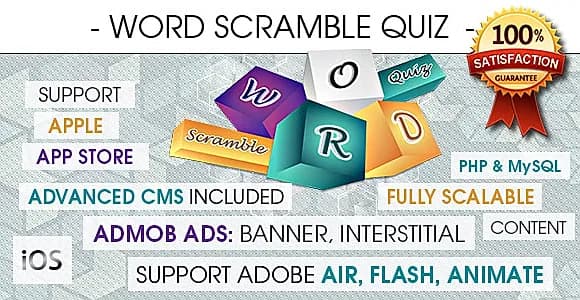 Word Scramble Quiz With CMS & Ads - iOS