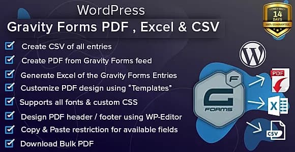 WordPress Gravity Forms PDF, Excel, CSV & Google Sheet