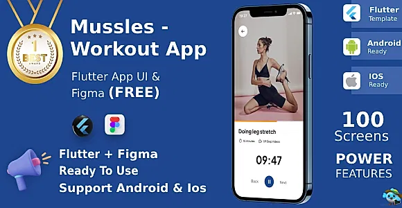 Workout Apps | UI Kit | Flutter | Figma FREE | Mussles