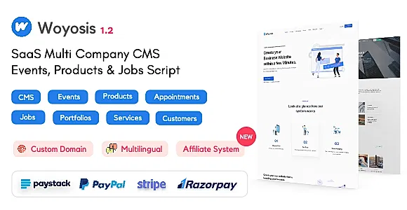 Woyosis - Saas Multi Company CMS - Events - Products & Jobs Script