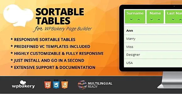 WPBakery Sortable Tables WordPress Plugin