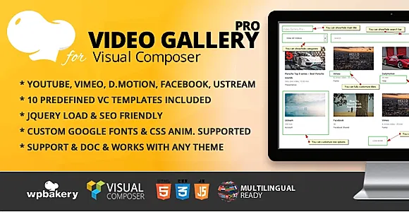 WPBakery Video Gallery Pro jQuery WordPress Plugin