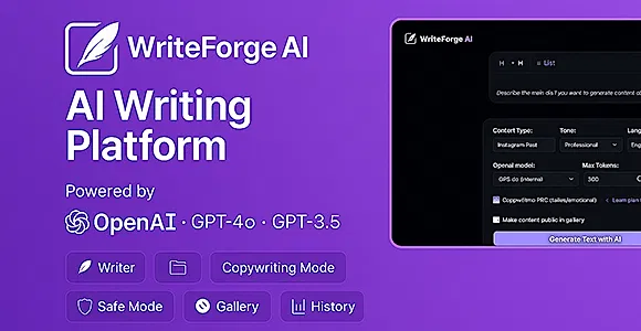WriteForge AI – GPT Content Generator with Copywriting & Gallery