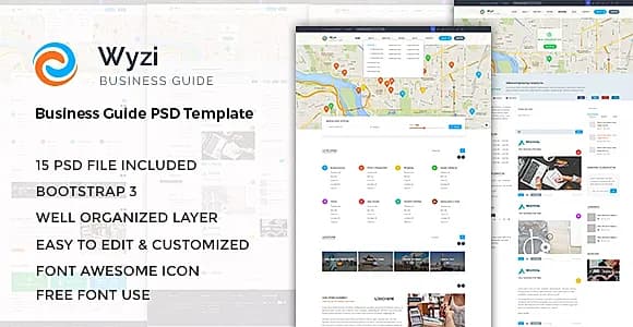 WYZI - Business Directory with Social Media Look PSD Template
